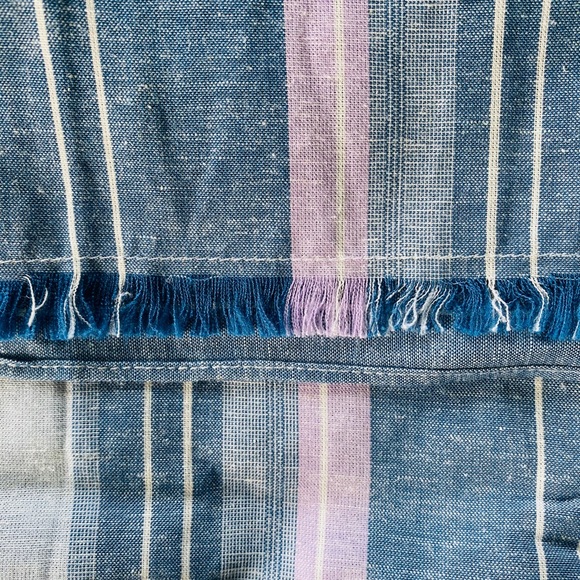 Anthropologie Drew Chambray Lilac Stripe Tank Top Fringe Hem Linen Blend - Picture 4 of 5